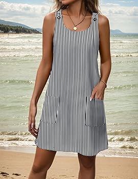 Women Sleeveless Tank Dress with Pockets Casual Short A Line Dress Crewneck Sundress 2025