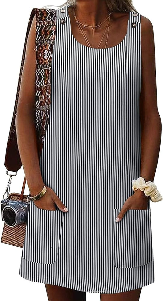 Women Sleeveless Tank Dress with Pockets Casual Short A Line Dress Crewneck Sundress 2025